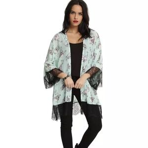 Hot Topic Mint Green Skull Black Lace Kimono Large Whimsigoth Feminine Coquette